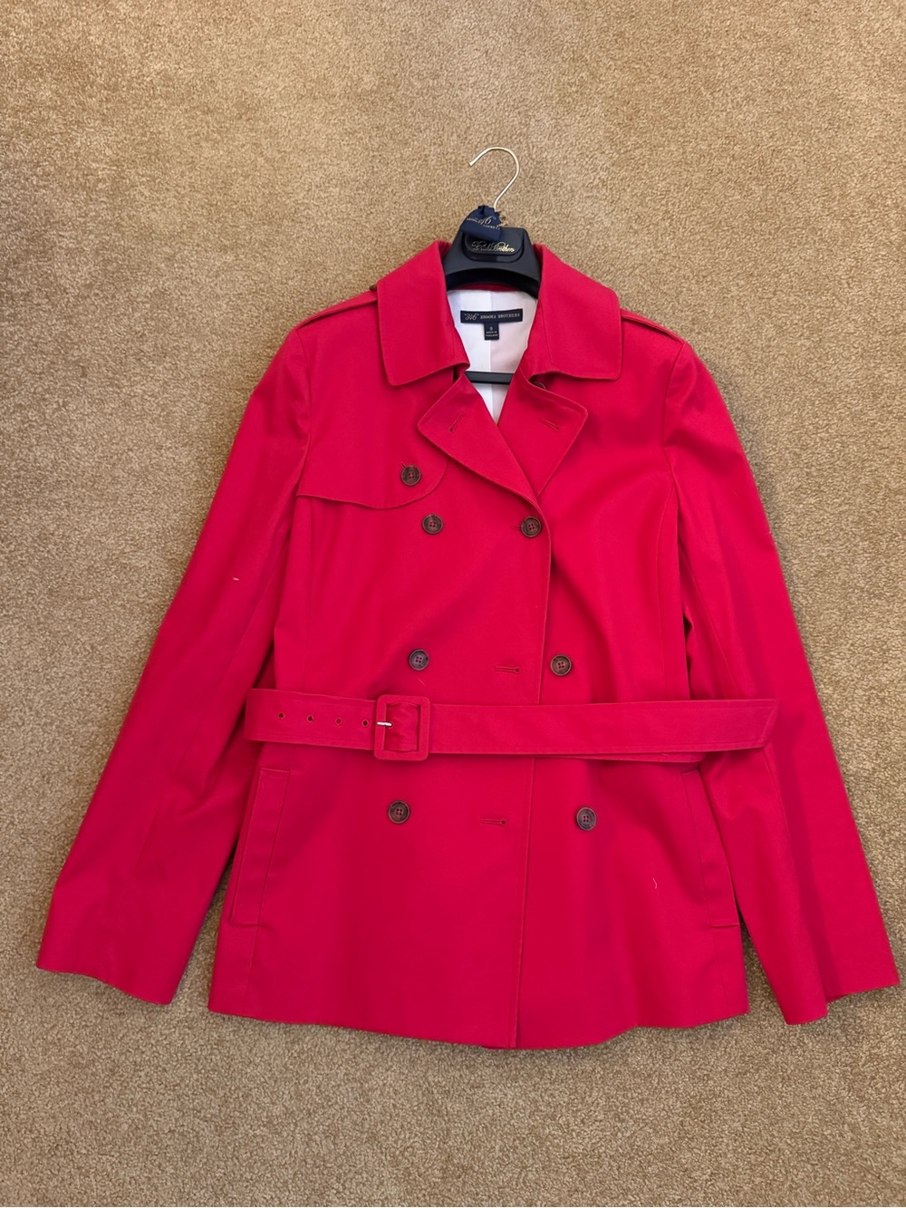 Brooks Brothers Women's Bright Red Double-Breasted Trench Coat